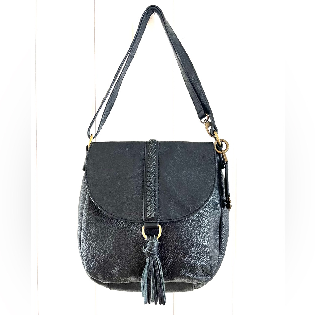 Lucky Brand Black Leather Crossbody Bag With Tassel